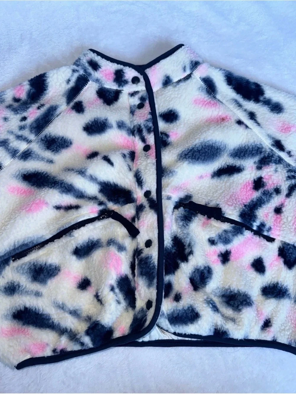 Gap Kids Girls White Pink Blue Fleece Sherpa Bomber Fall Jacket 5/6 Small